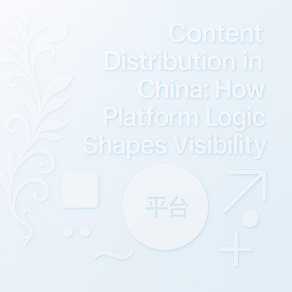 Cover image with the title “Content Distribution in China: How Platform Logic Shapes Visibility”, with abstract geometric icons and embossed botanical patterns