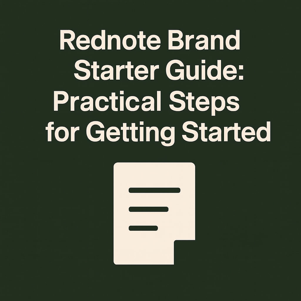 深绿色背景配米色文字“Rednote 品牌入门指南：从零开始的实用方法”，下方为米色文档图标。