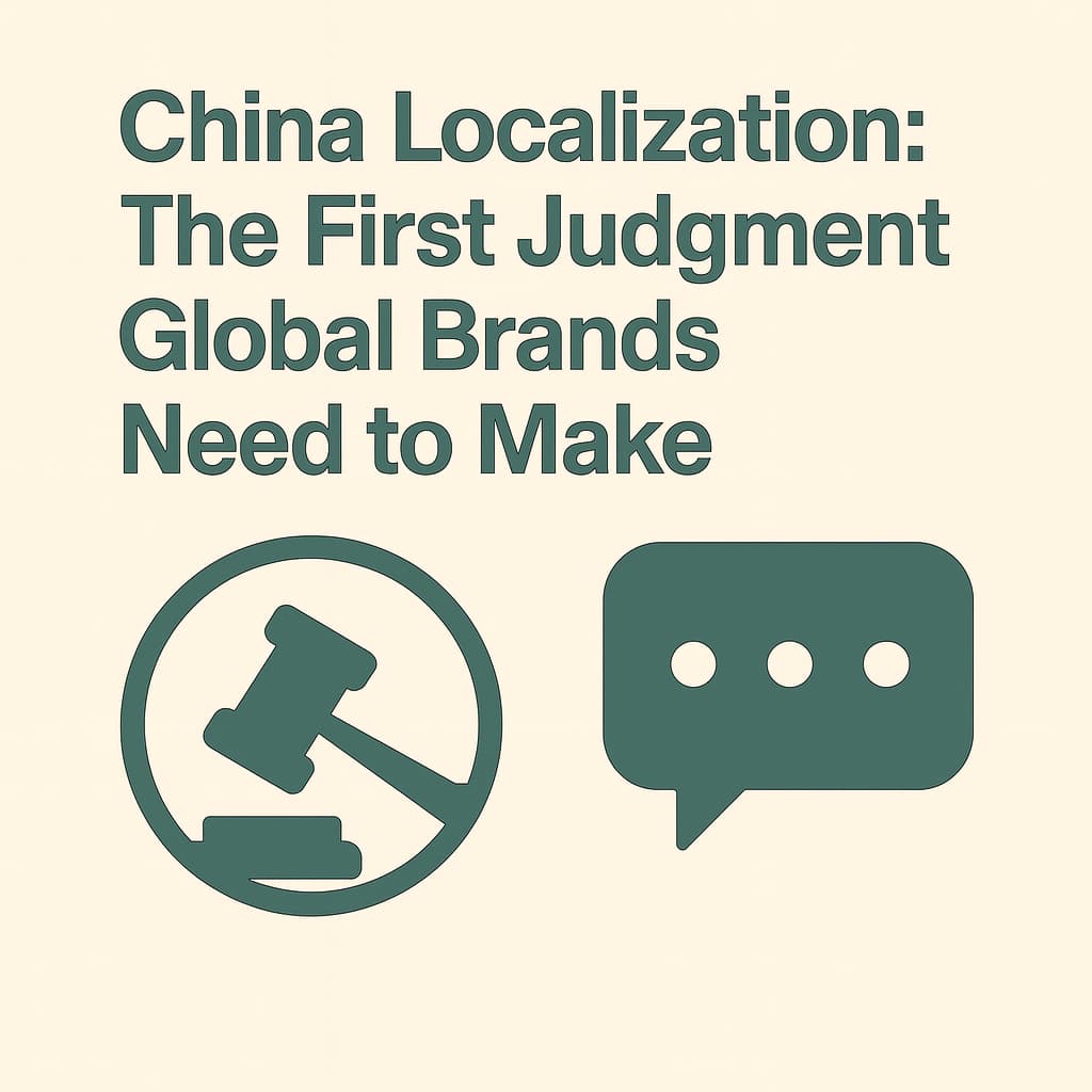 China localization requires strategic judgment before execution, illustrated with decision checklist and communication symbols