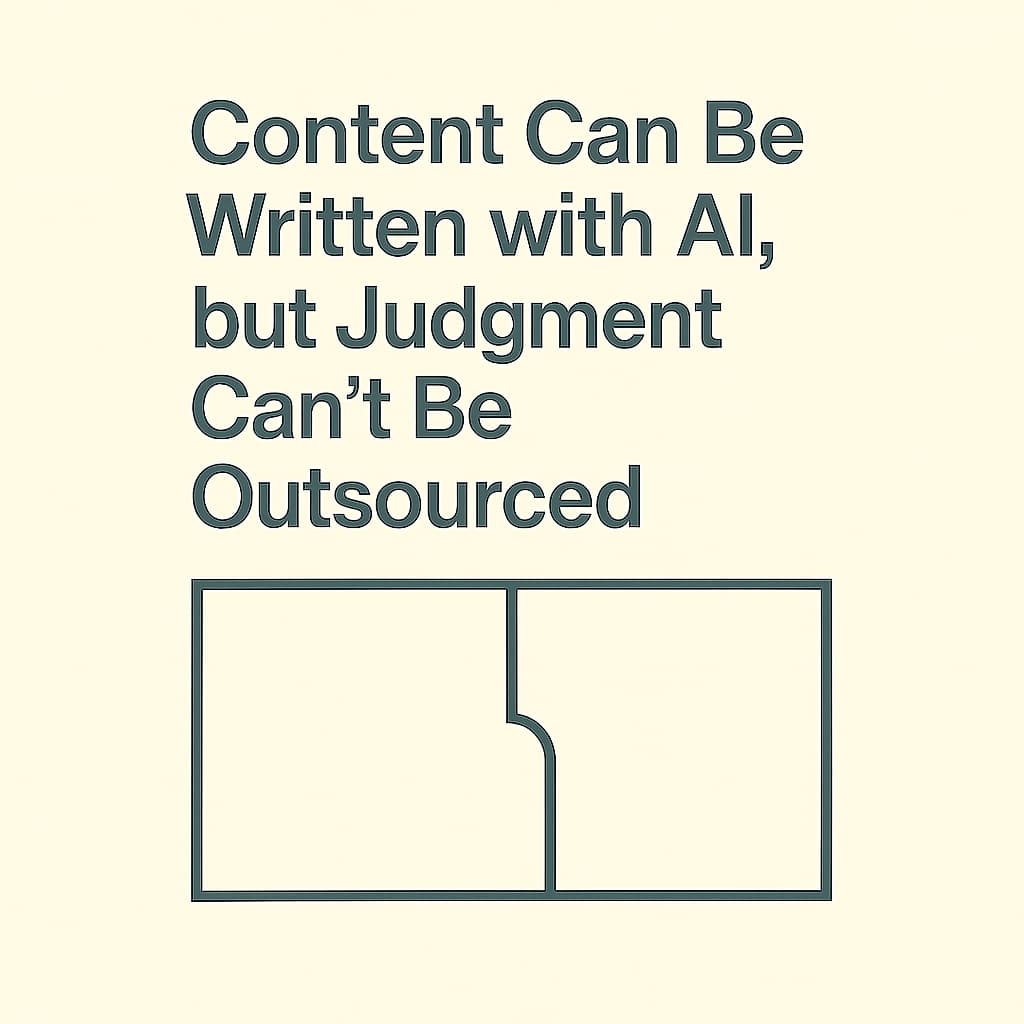 Abstract illustration showing a boundary between AI-written content and human judgment