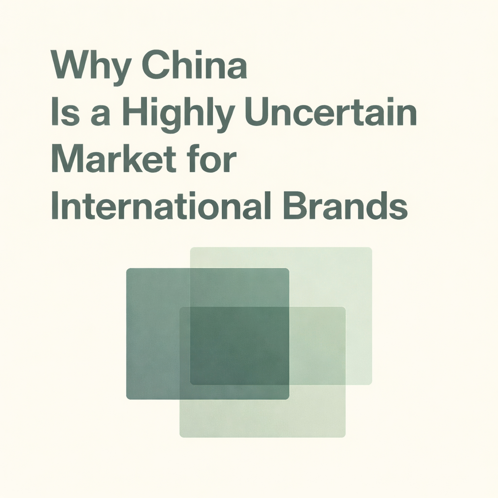 Abstract layered shapes representing overlapping sources of uncertainty in the China market for global brands