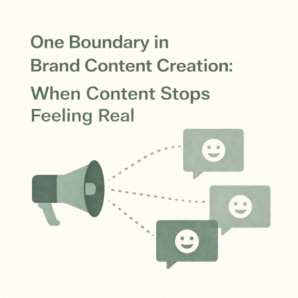 Illustration showing brand content crossing a boundary, where staged messaging starts to feel artificial instead of real